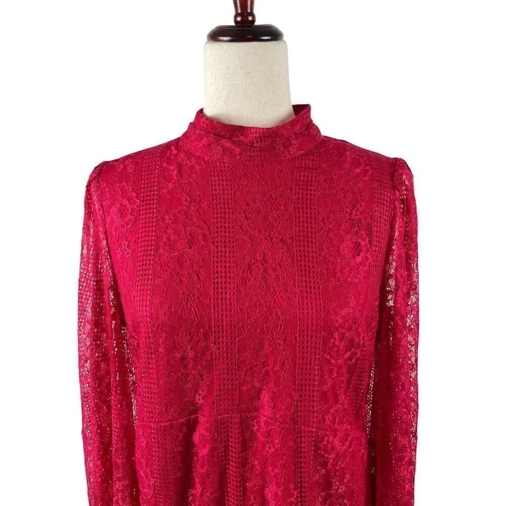 Anthropologie Maeve Open Back Lace Mini Dress Raspberry 12 Pockets Romantic Date